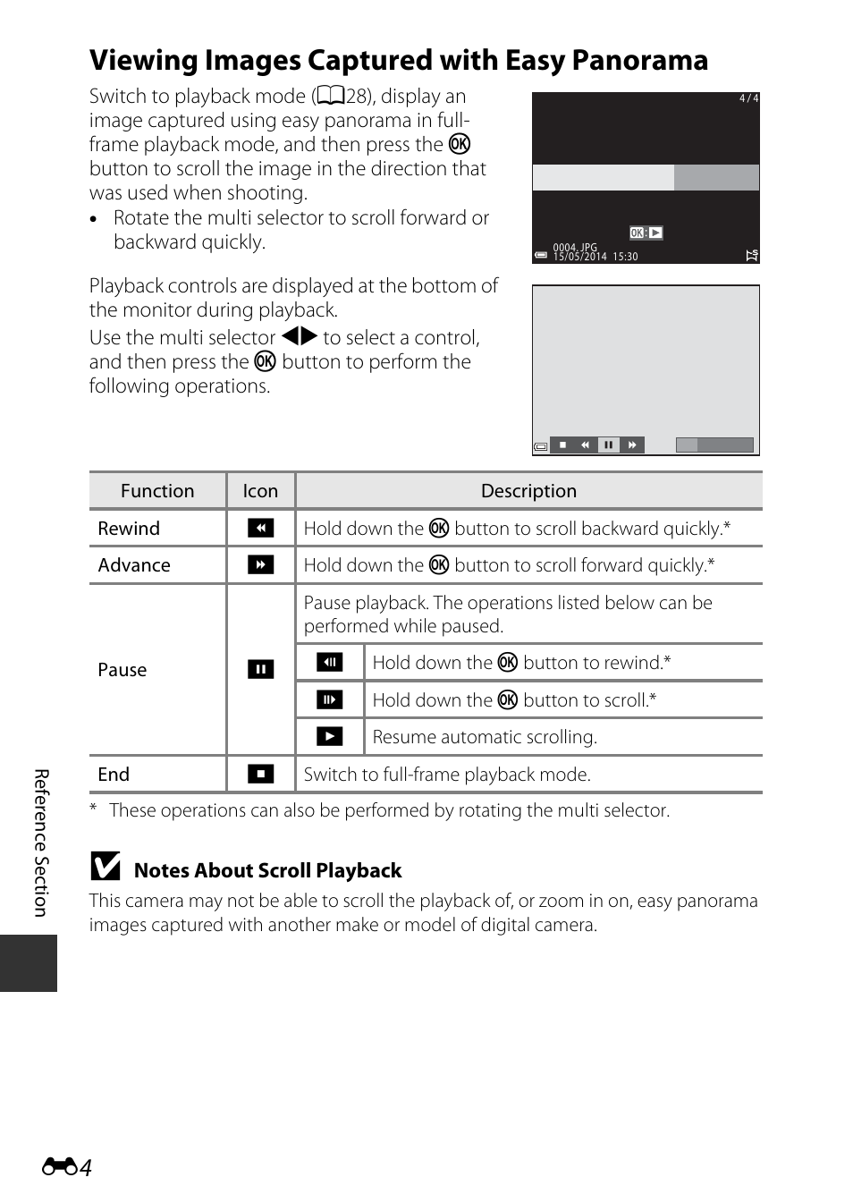 Viewing images captured with easy panorama | Nikon S9700 User Manual | Page 130 / 262