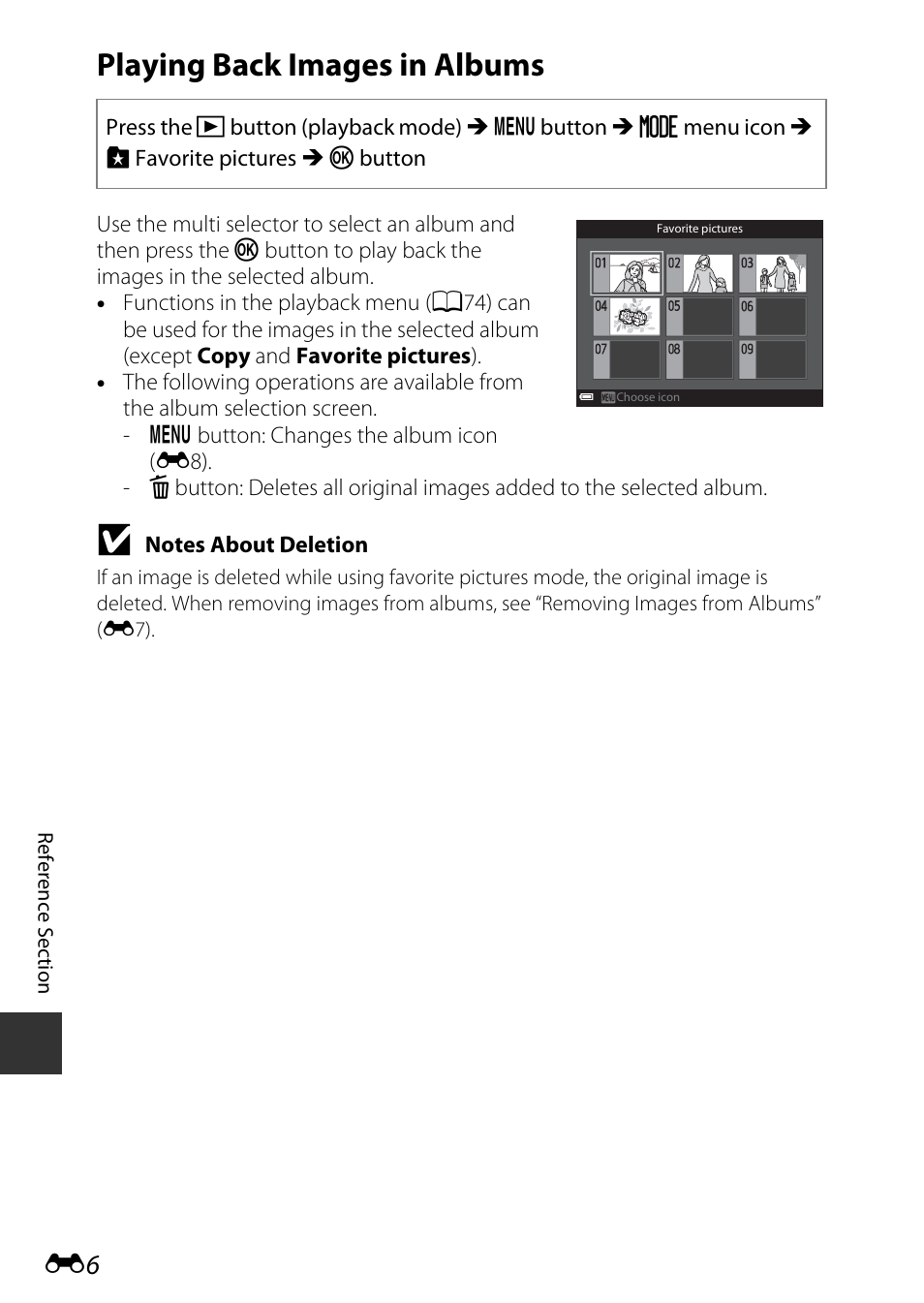 Playing back images in albums | Nikon S9700 User Manual | Page 132 / 262