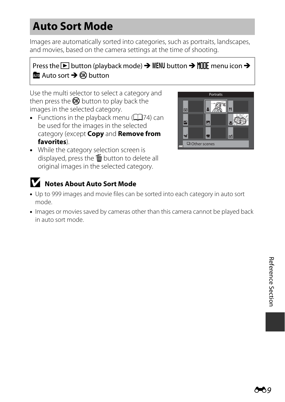 Auto sort mode | Nikon S9700 User Manual | Page 135 / 262