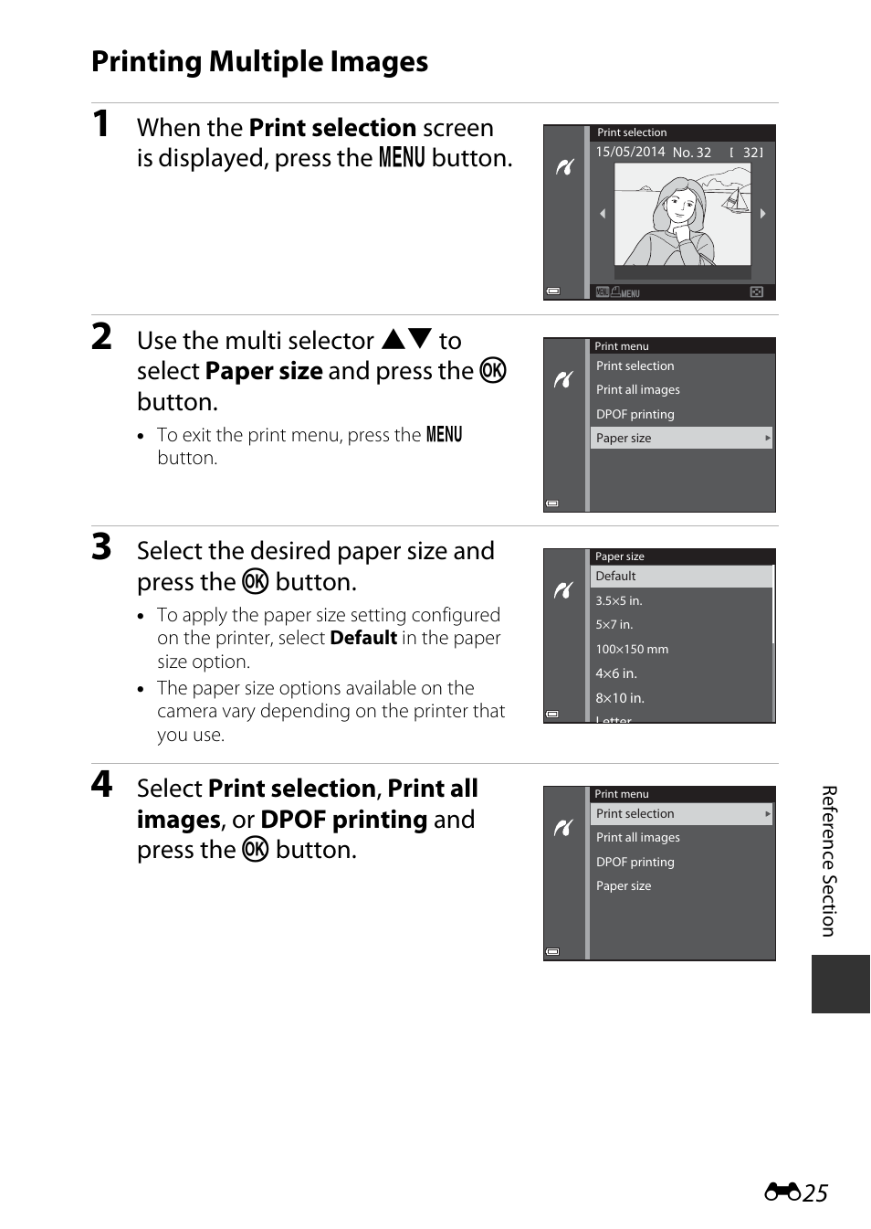 Printing multiple images, E25) | Nikon S9700 User Manual | Page 151 / 262