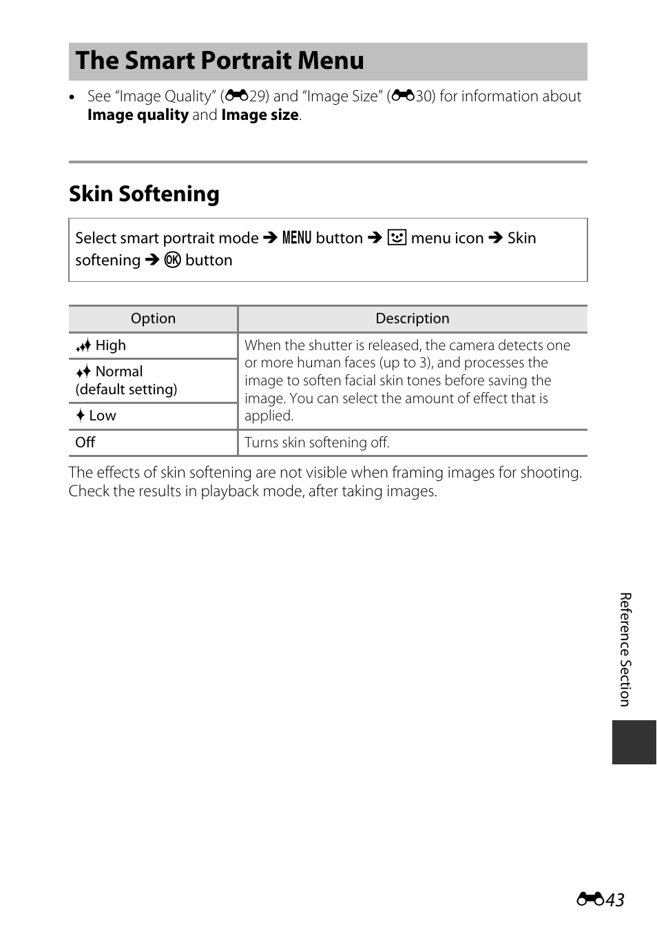 The smart portrait menu, Skin softening | Nikon S9700 User Manual | Page 169 / 262