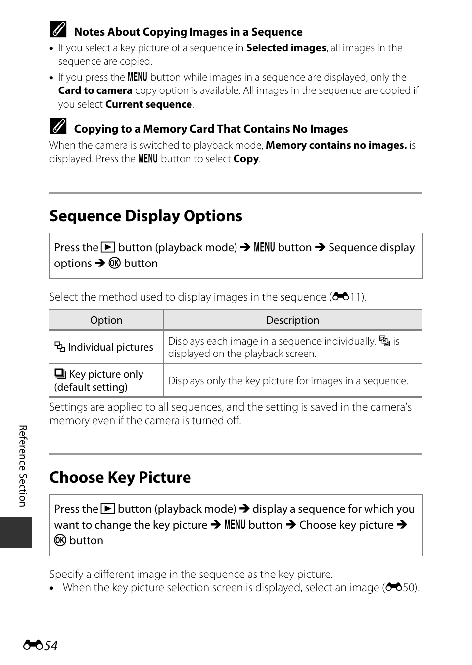 Sequence display options, Choose key picture | Nikon S9700 User Manual | Page 180 / 262