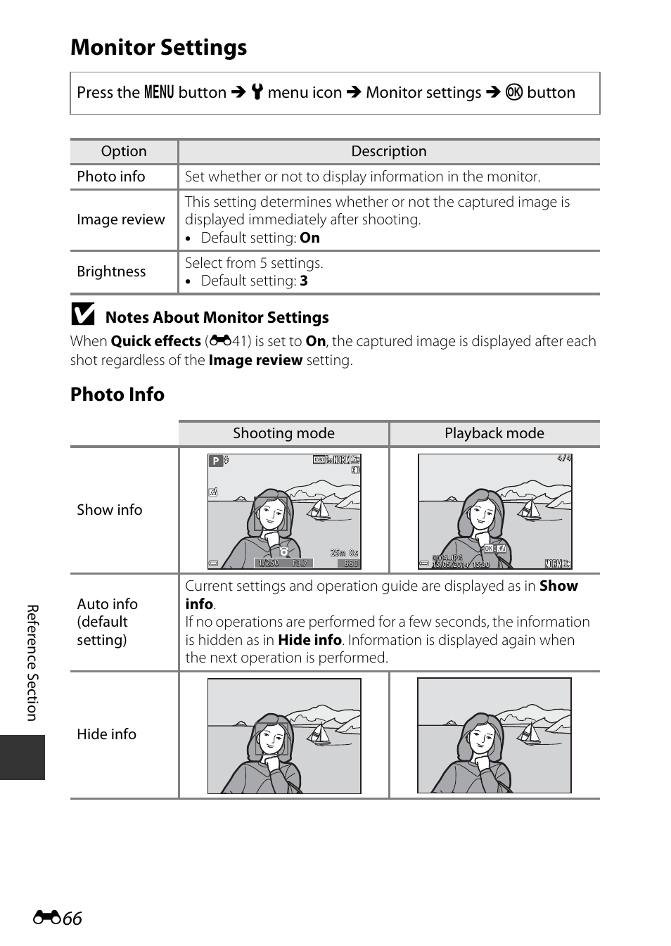 Monitor settings, Photo info | Nikon S9700 User Manual | Page 192 / 262