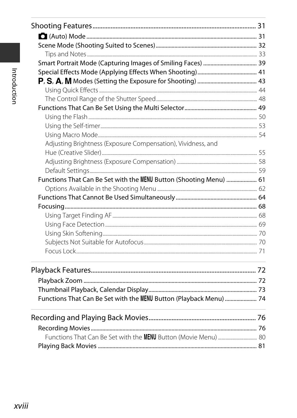 Xviii | Nikon S9700 User Manual | Page 20 / 262