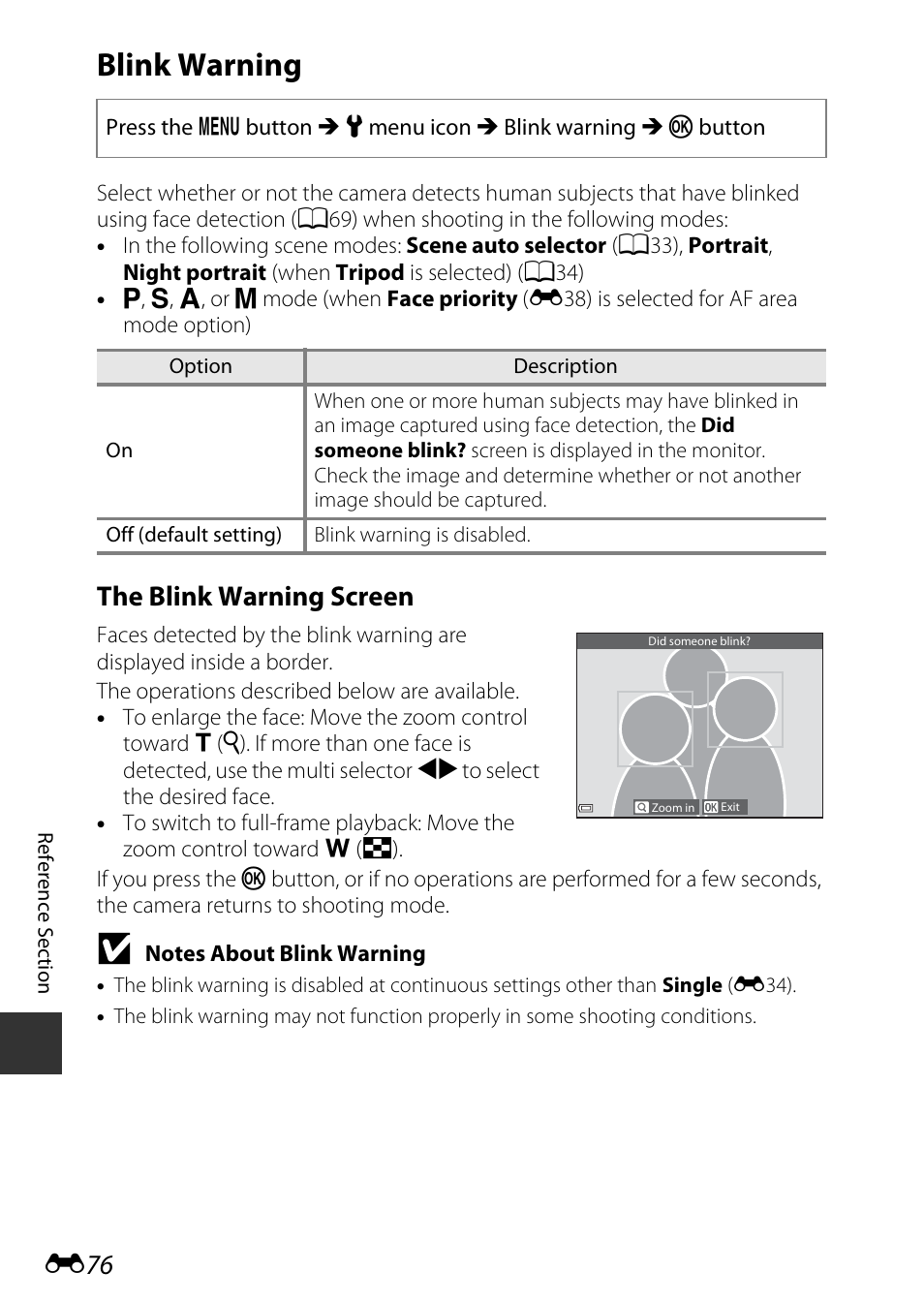 Blink warning, The blink warning screen | Nikon S9700 User Manual | Page 202 / 262