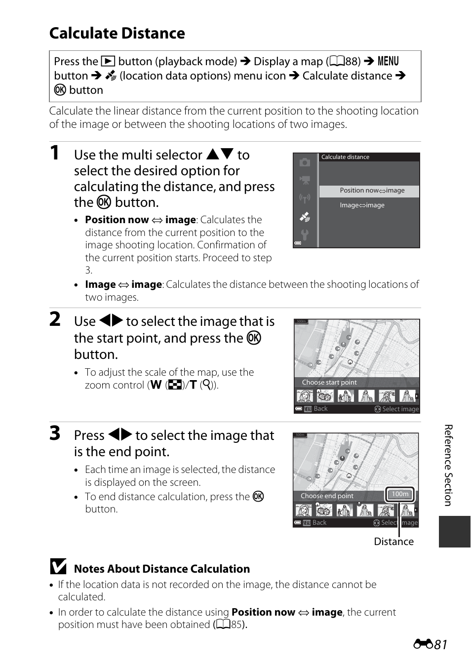 Calculate distance, Press jk to select the image that is the end point | Nikon S9700 User Manual | Page 207 / 262