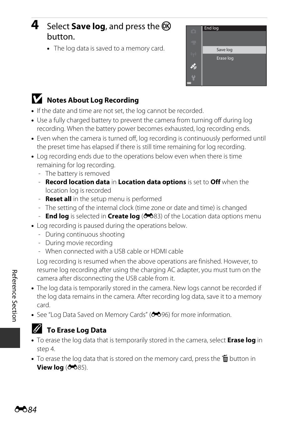 Select save log , and press the k button | Nikon S9700 User Manual | Page 210 / 262