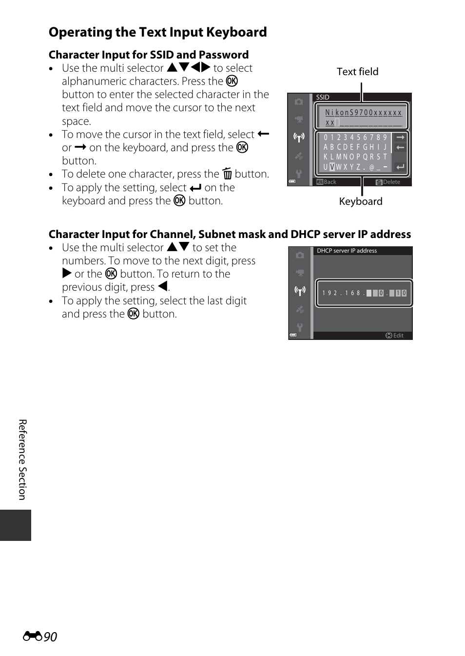 Operating the text input keyboard | Nikon S9700 User Manual | Page 216 / 262