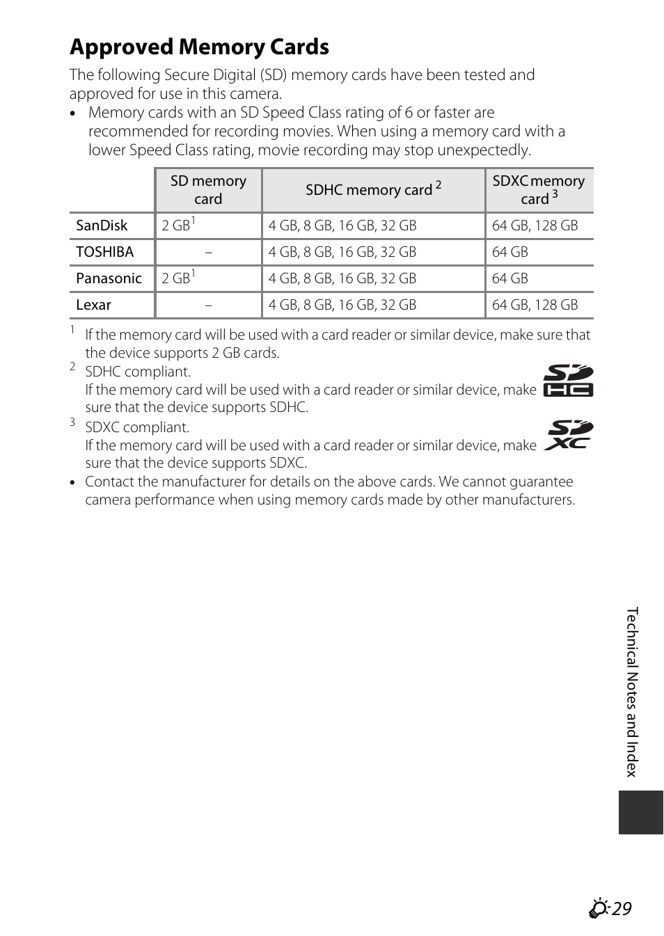 Approved memory cards | Nikon S9700 User Manual | Page 253 / 262