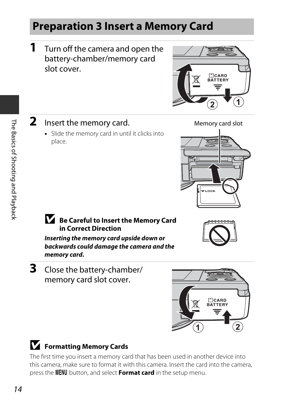 Preparation 3 insert a memory card | Nikon S9700 User Manual | Page 38 / 262