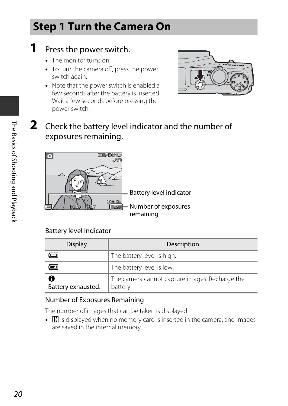 Step 1 turn the camera on, Press the power switch | Nikon S9700 User Manual | Page 44 / 262