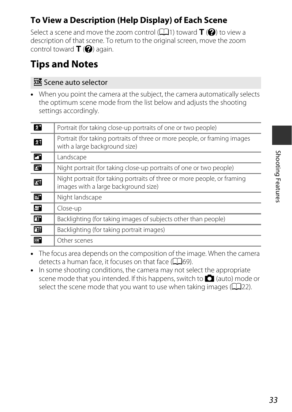 Tips and notes, A33) | Nikon S9700 User Manual | Page 57 / 262