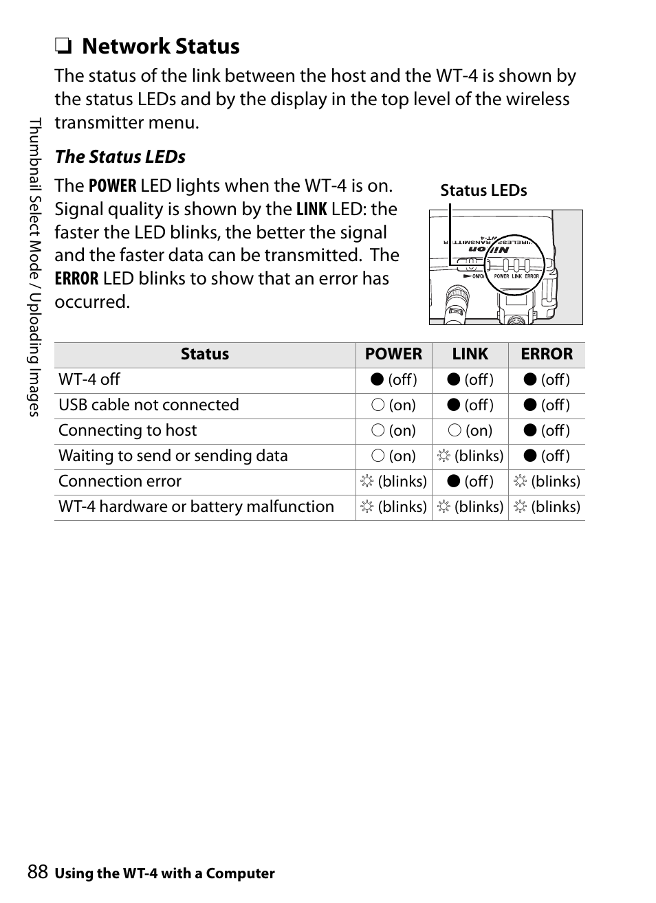 Network status | Nikon WT-4A D4 D3X D3 D800 D700 D300S D300 User Manual | Page 100 / 199