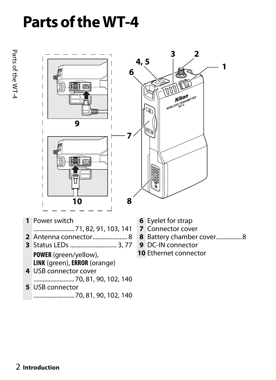 Parts of the wt-4 | Nikon WT-4A D4 D3X D3 D800 D700 D300S D300 User Manual | Page 14 / 199
