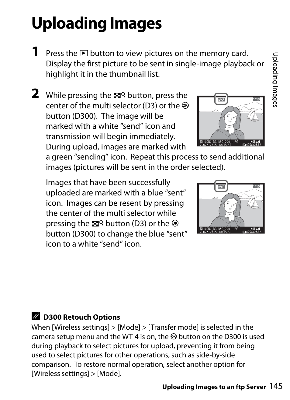 Uploading images | Nikon WT-4A D4 D3X D3 D800 D700 D300S D300 User Manual | Page 157 / 199