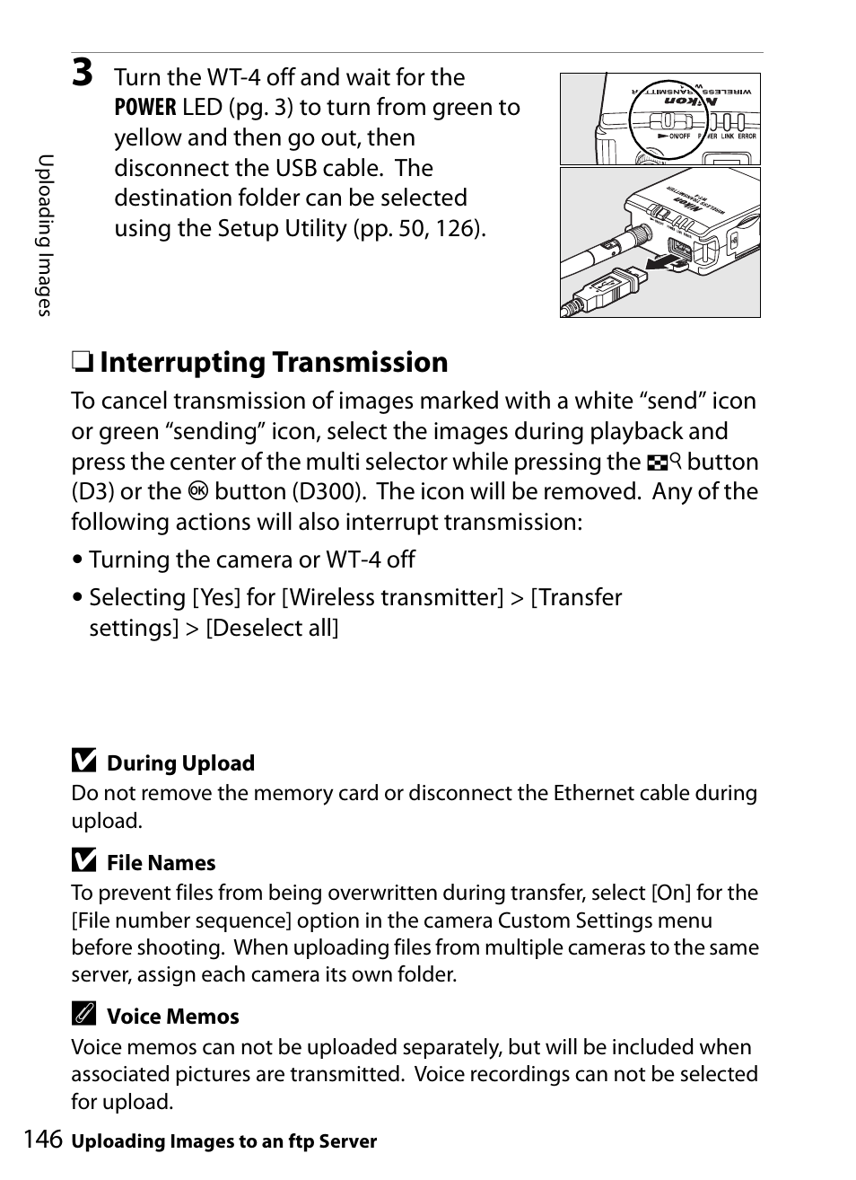 Interrupting transmission | Nikon WT-4A D4 D3X D3 D800 D700 D300S D300 User Manual | Page 158 / 199