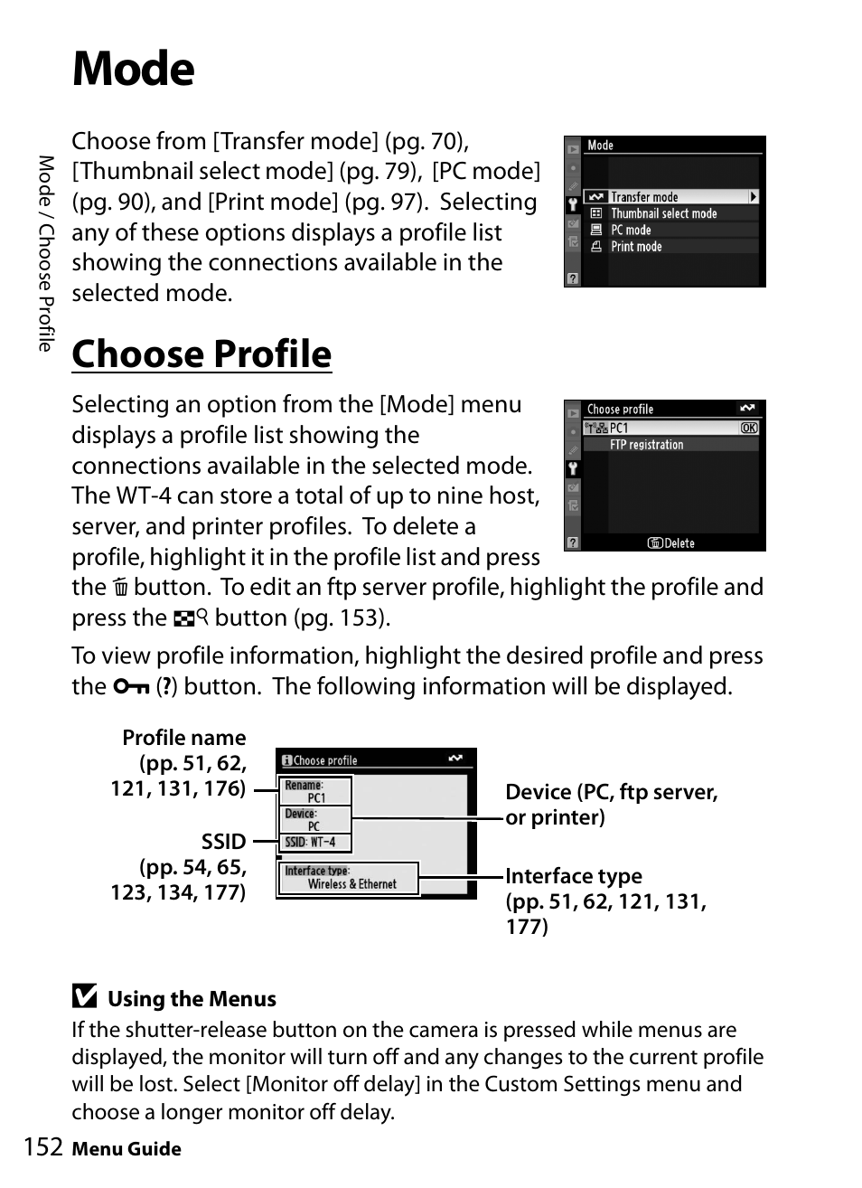 Mode, Choose profile | Nikon WT-4A D4 D3X D3 D800 D700 D300S D300 User Manual | Page 164 / 199