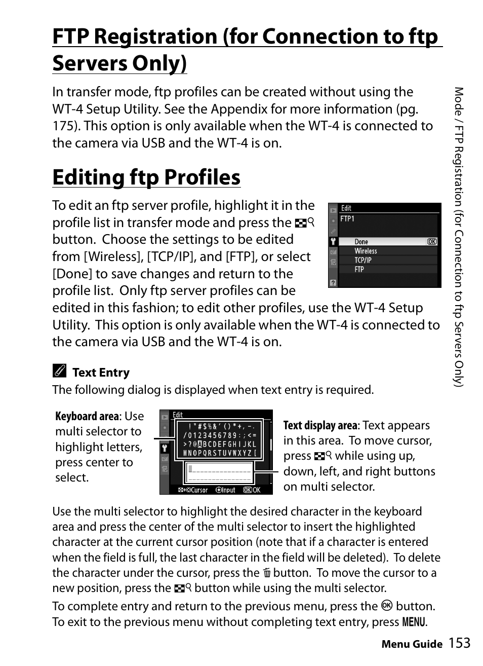 Editing ftp profiles | Nikon WT-4A D4 D3X D3 D800 D700 D300S D300 User Manual | Page 165 / 199