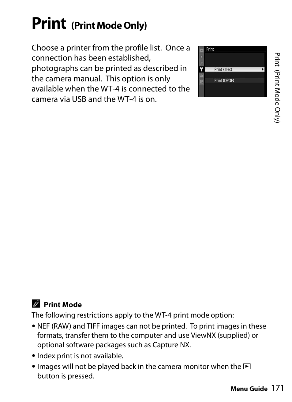 Print (print mode only), Print, Print mode only) | Nikon WT-4A D4 D3X D3 D800 D700 D300S D300 User Manual | Page 183 / 199