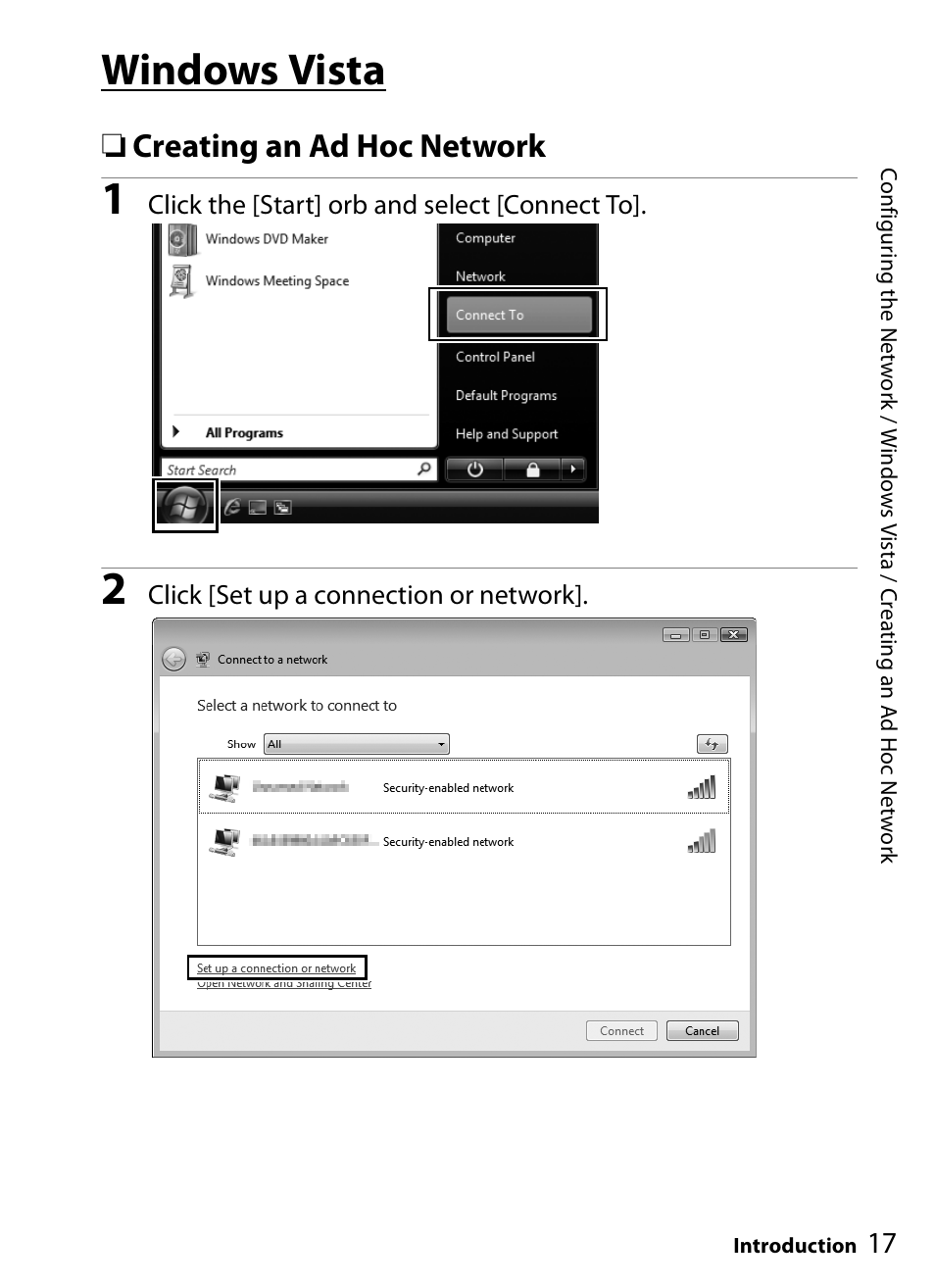 Windows vista / creating an ad hoc network, Windows vista, Creating an ad hoc network | Nikon WT-4A D4 D3X D3 D800 D700 D300S D300 User Manual | Page 29 / 199