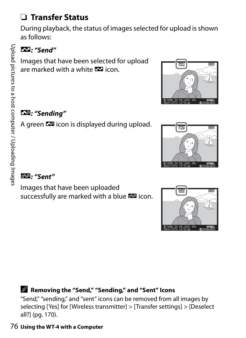 Transfer status | Nikon WT-4A D4 D3X D3 D800 D700 D300S D300 User Manual | Page 88 / 199