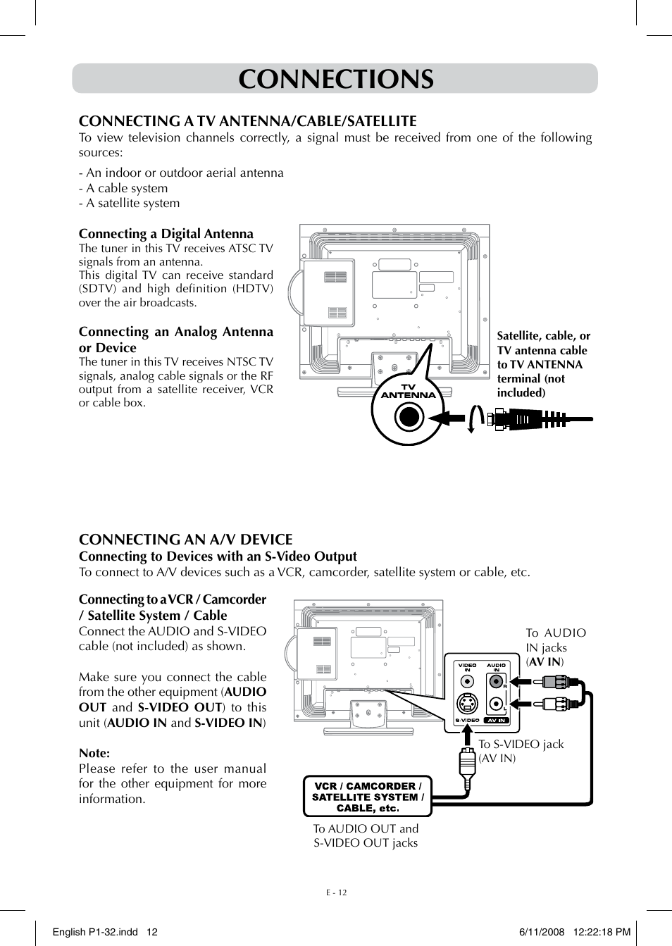 Connections | Audiovox FPE-1908DV User Manual | Page 12 / 32