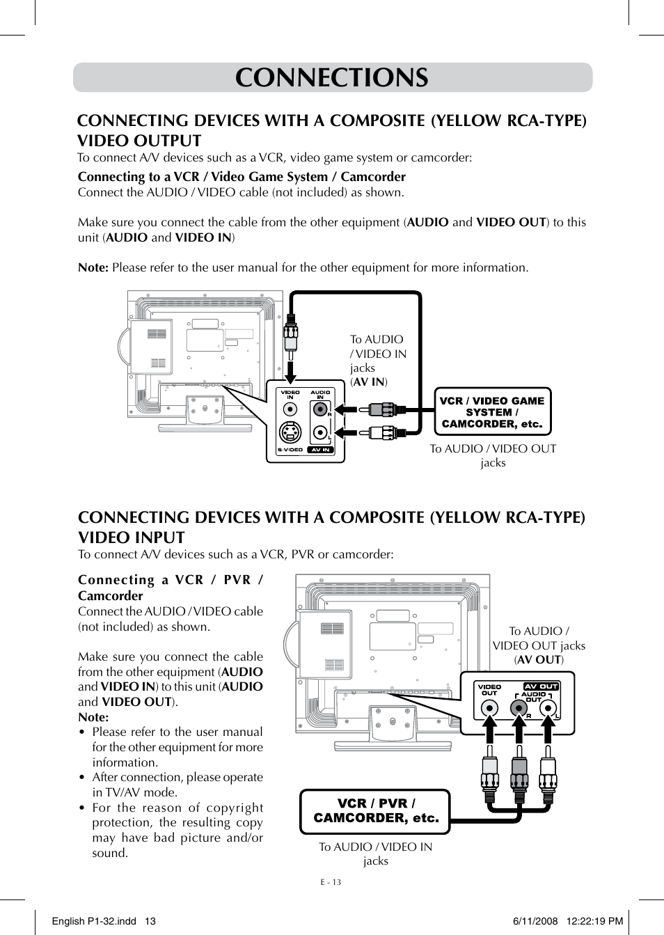 Connections | Audiovox FPE-1908DV User Manual | Page 13 / 32