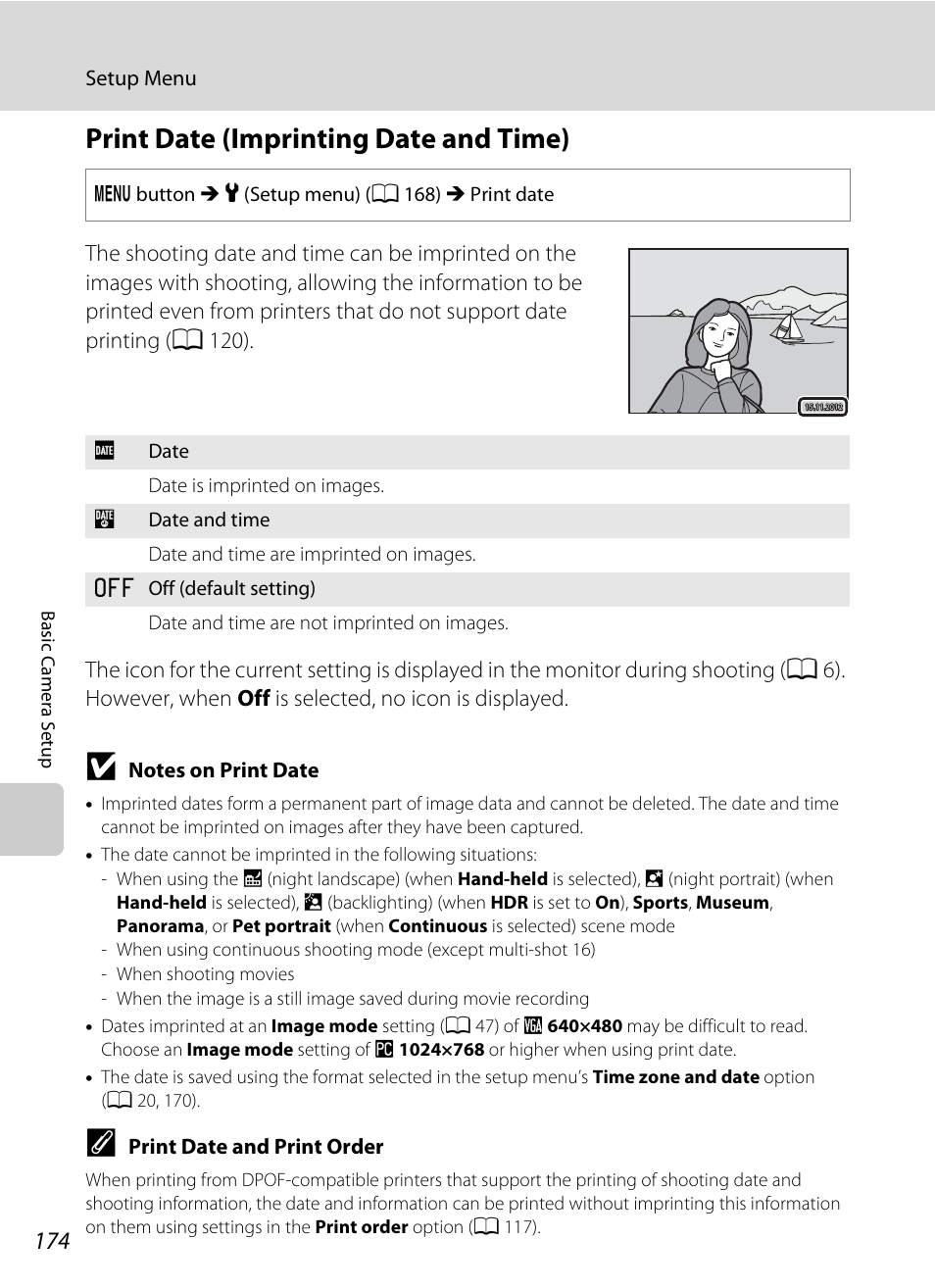 Print date (imprinting date and time), A 174) i, A 174) in | A 174 | Nikon S9050 User Manual | Page 186 / 232