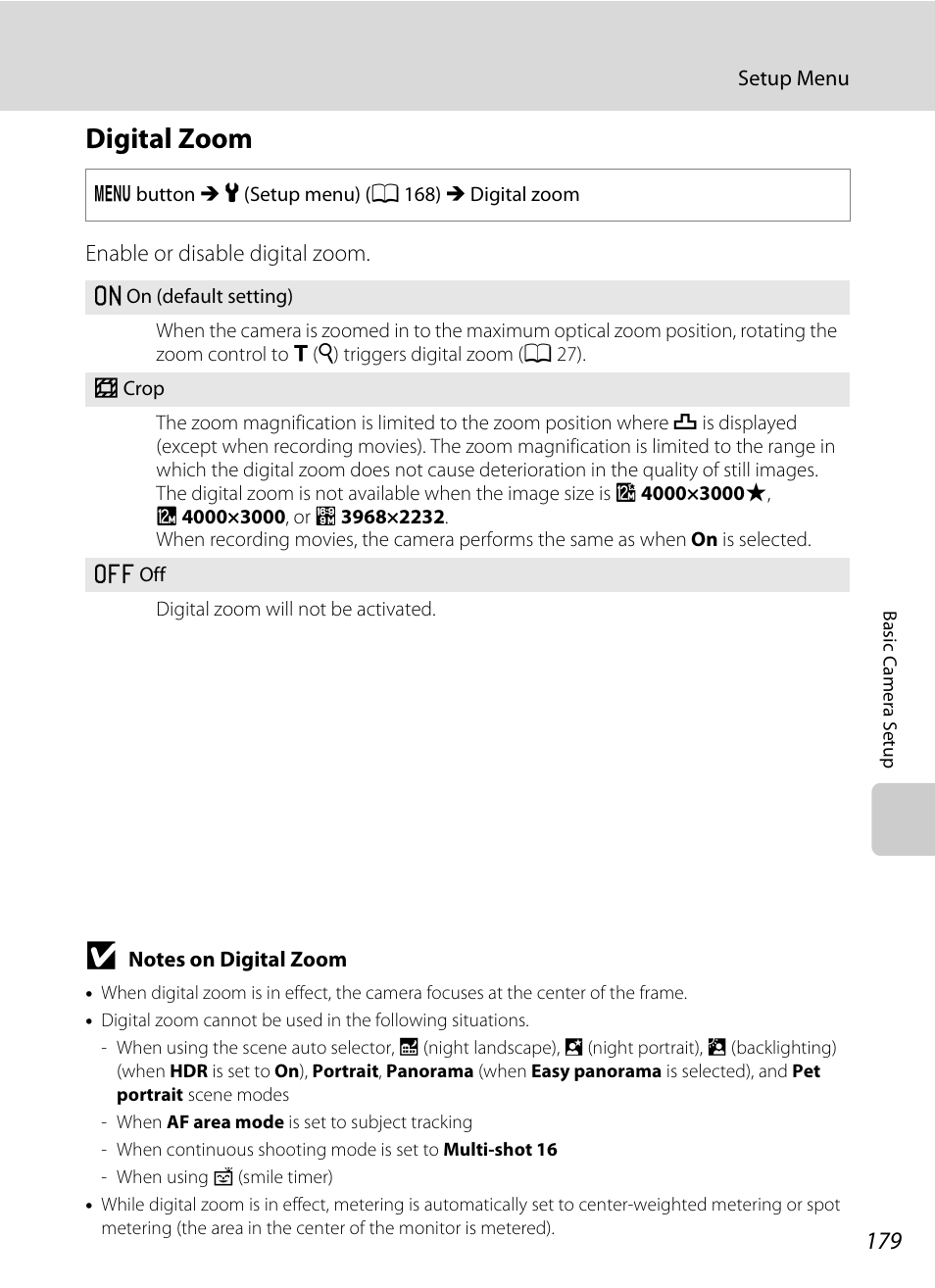 Digital zoom, A 179) i, See “notes on digital zoom | A 179) for, A 179 | Nikon S9050 User Manual | Page 191 / 232