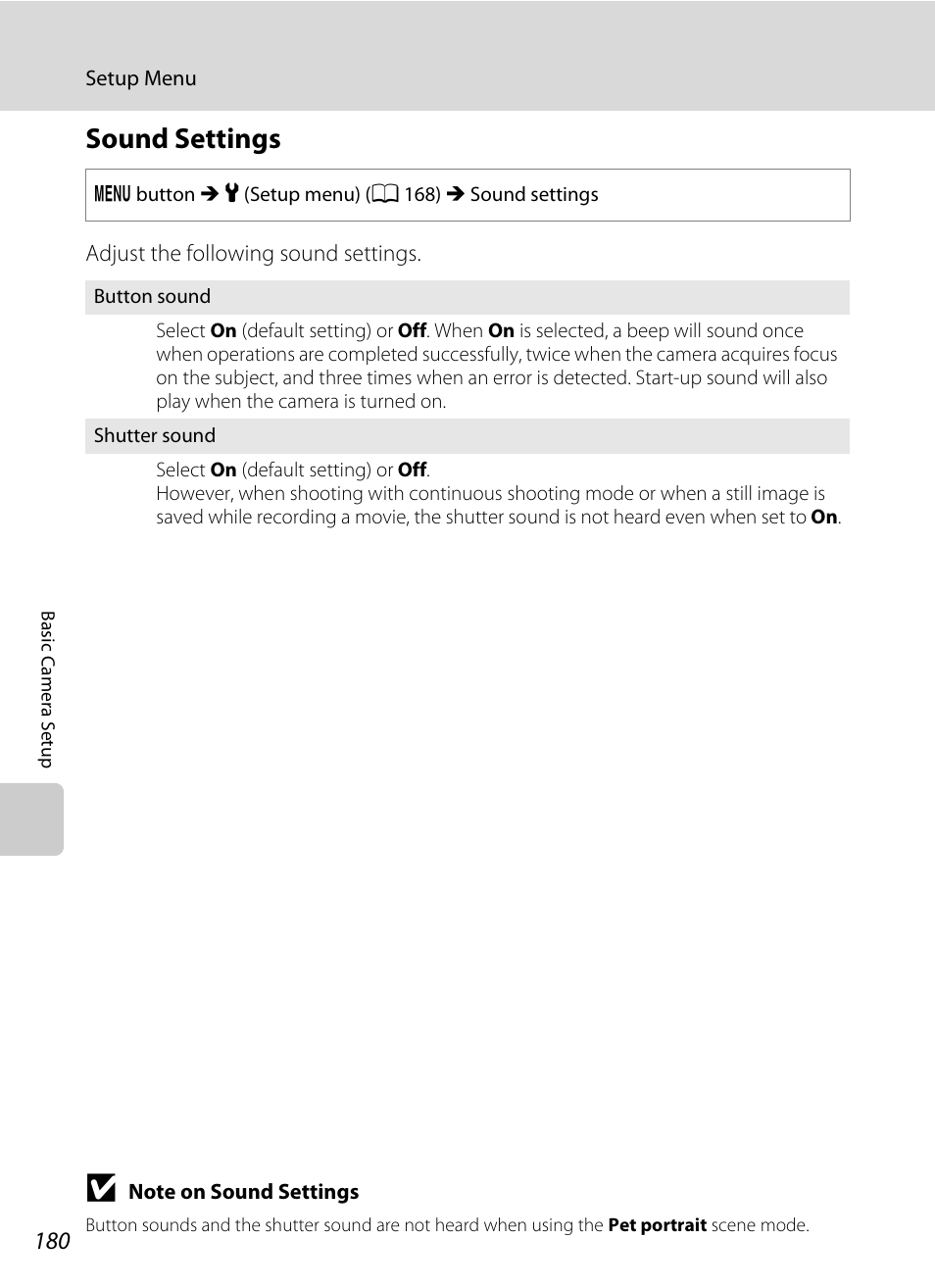 Sound settings, A 180) are disa, A 180 | Nikon S9050 User Manual | Page 192 / 232