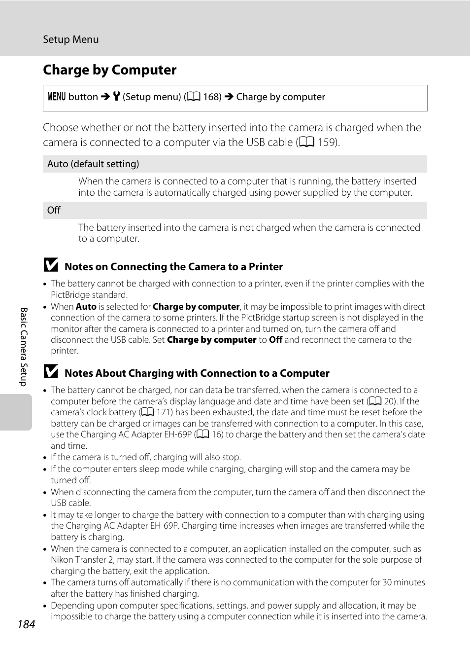 Charge by computer, A 184 | Nikon S9050 User Manual | Page 196 / 232