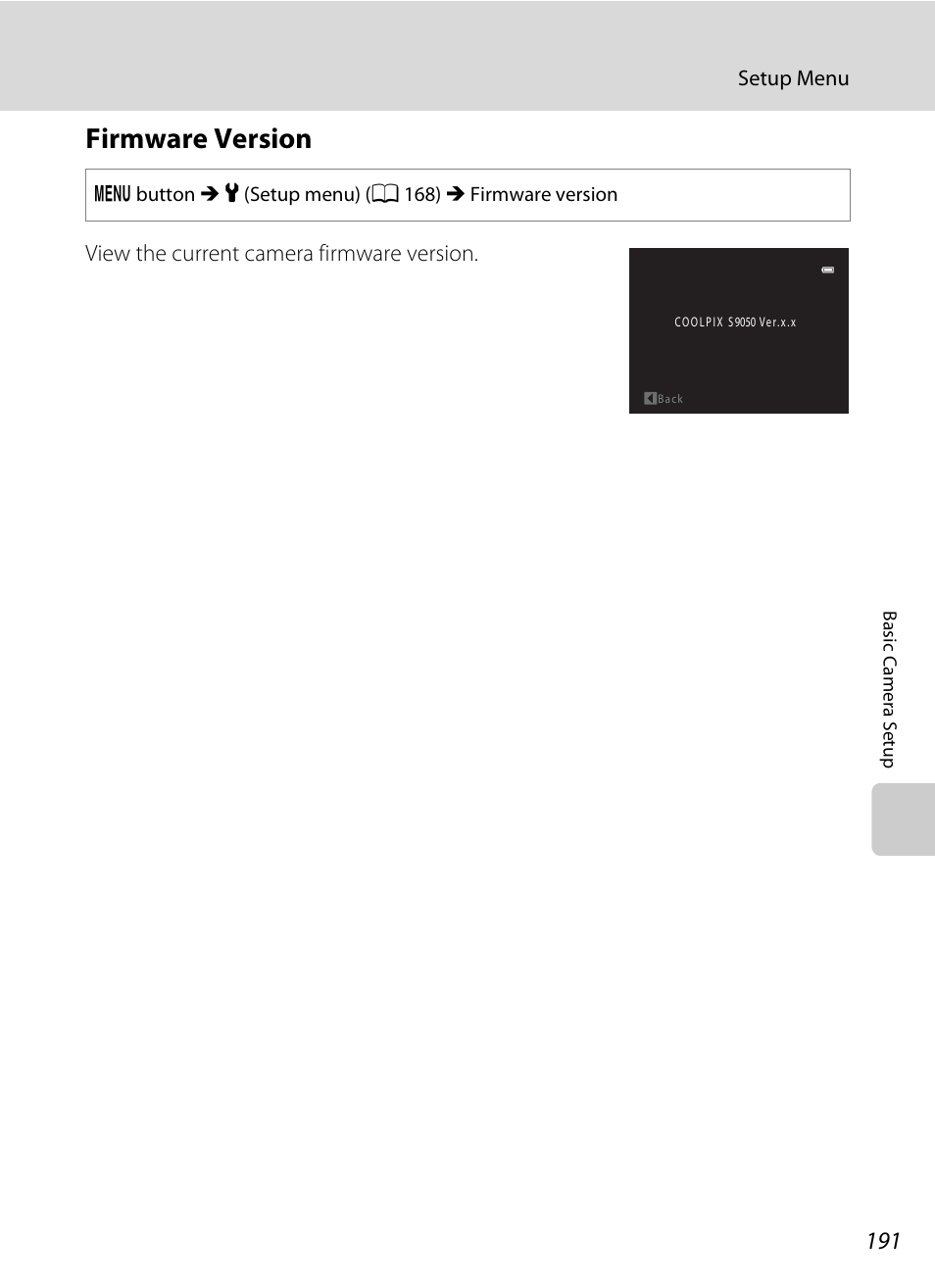 Firmware version, A 191 | Nikon S9050 User Manual | Page 203 / 232