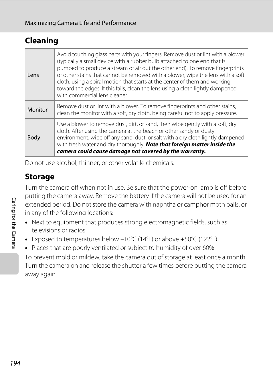 Cleaning, Storage, Cleaning storage | Nikon S9050 User Manual | Page 206 / 232