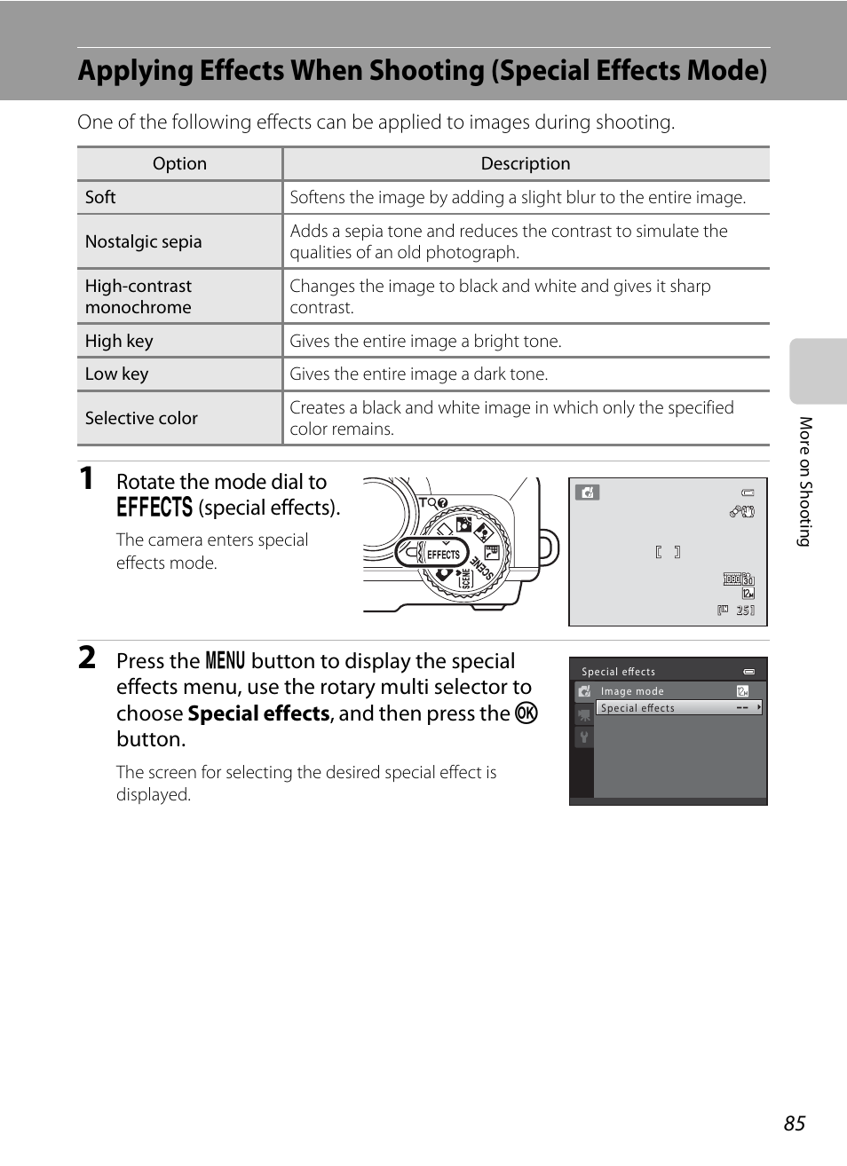 Ial effects mode ( a 85), A 85) | Nikon S9050 User Manual | Page 97 / 232