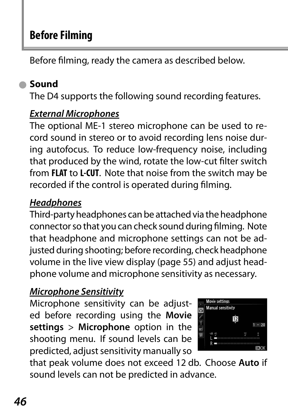 46 before filming | Nikon D4 User Manual | Page 50 / 76