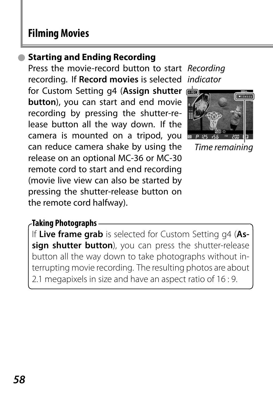 Filming movies | Nikon D4 User Manual | Page 62 / 76