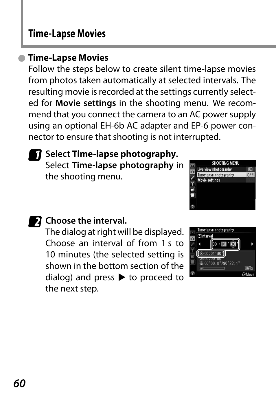 Time-lapse movies | Nikon D4 User Manual | Page 64 / 76