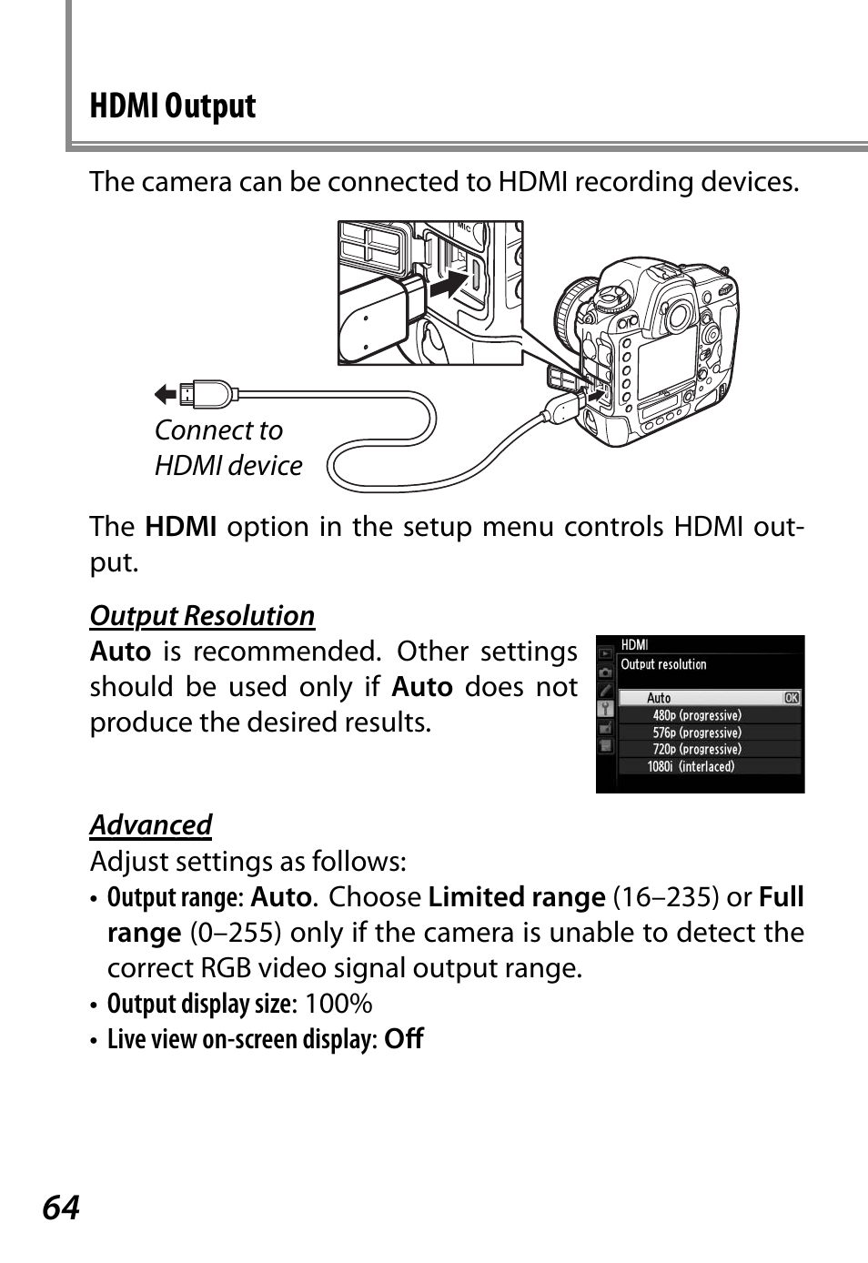 64 hdmi output | Nikon D4 User Manual | Page 68 / 76