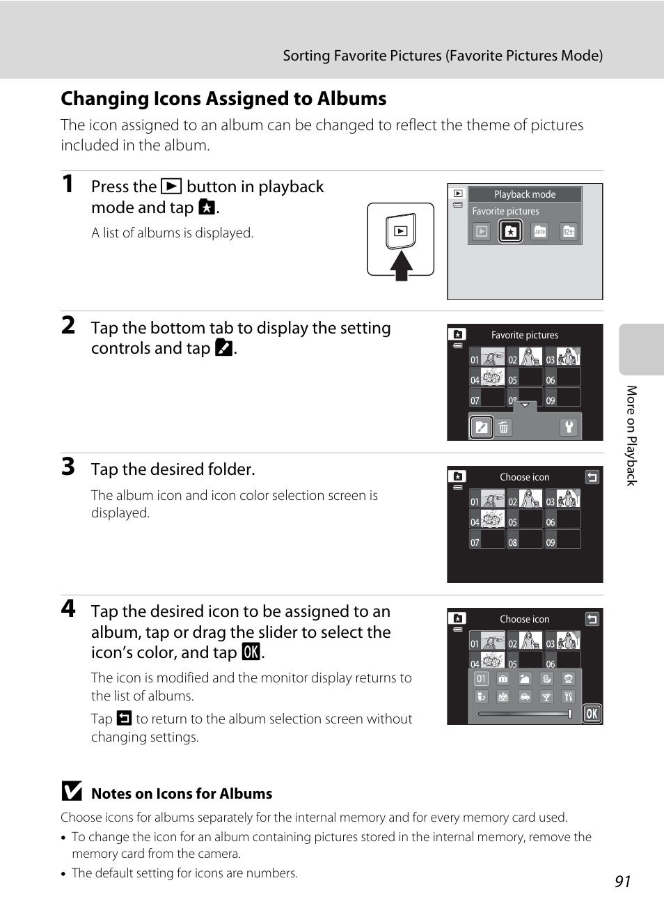 Changing icons assigned to albums | Nikon S4100 User Manual | Page 103 / 208