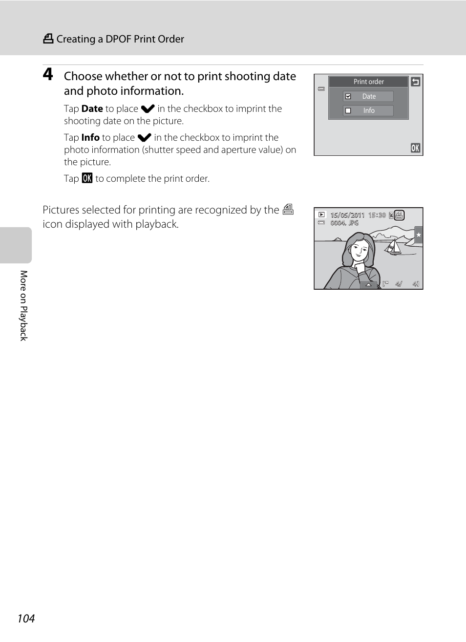 A creating a dpof print order | Nikon S4100 User Manual | Page 116 / 208