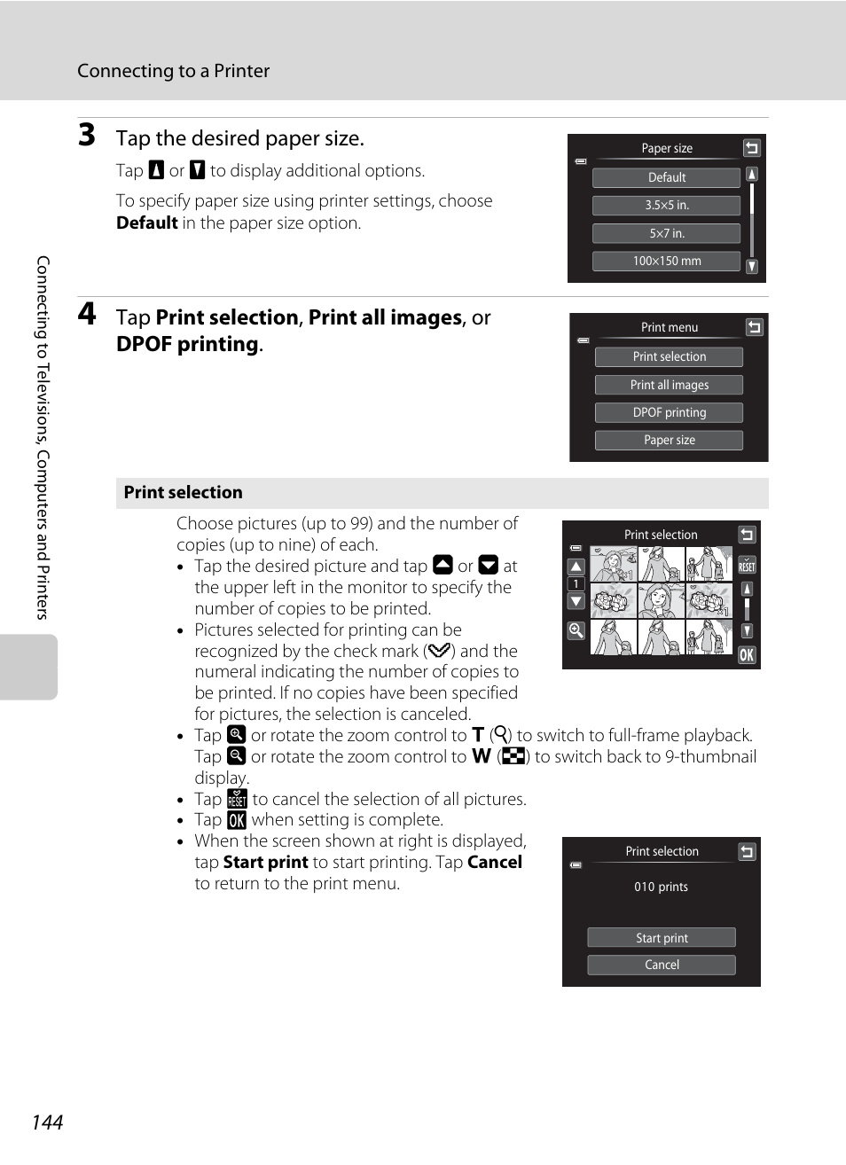 Tap the desired paper size | Nikon S4100 User Manual | Page 156 / 208