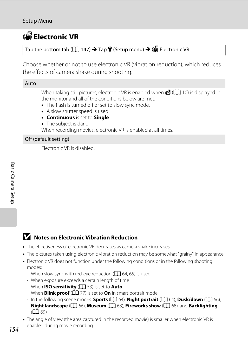 Electronic vr, W electronic vr, A 154) i | A 154) to, A 154, Welectronic vr | Nikon S4100 User Manual | Page 166 / 208