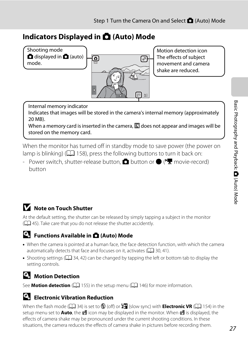 Indicators displayed in auto mode, Indicators displayed in a (auto) mode | Nikon S4100 User Manual | Page 39 / 208