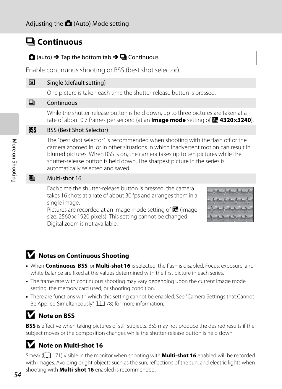 Continuous, C continuous, A 54 | A 54), or the, A 54), or, Ccontinuous | Nikon S4100 User Manual | Page 66 / 208