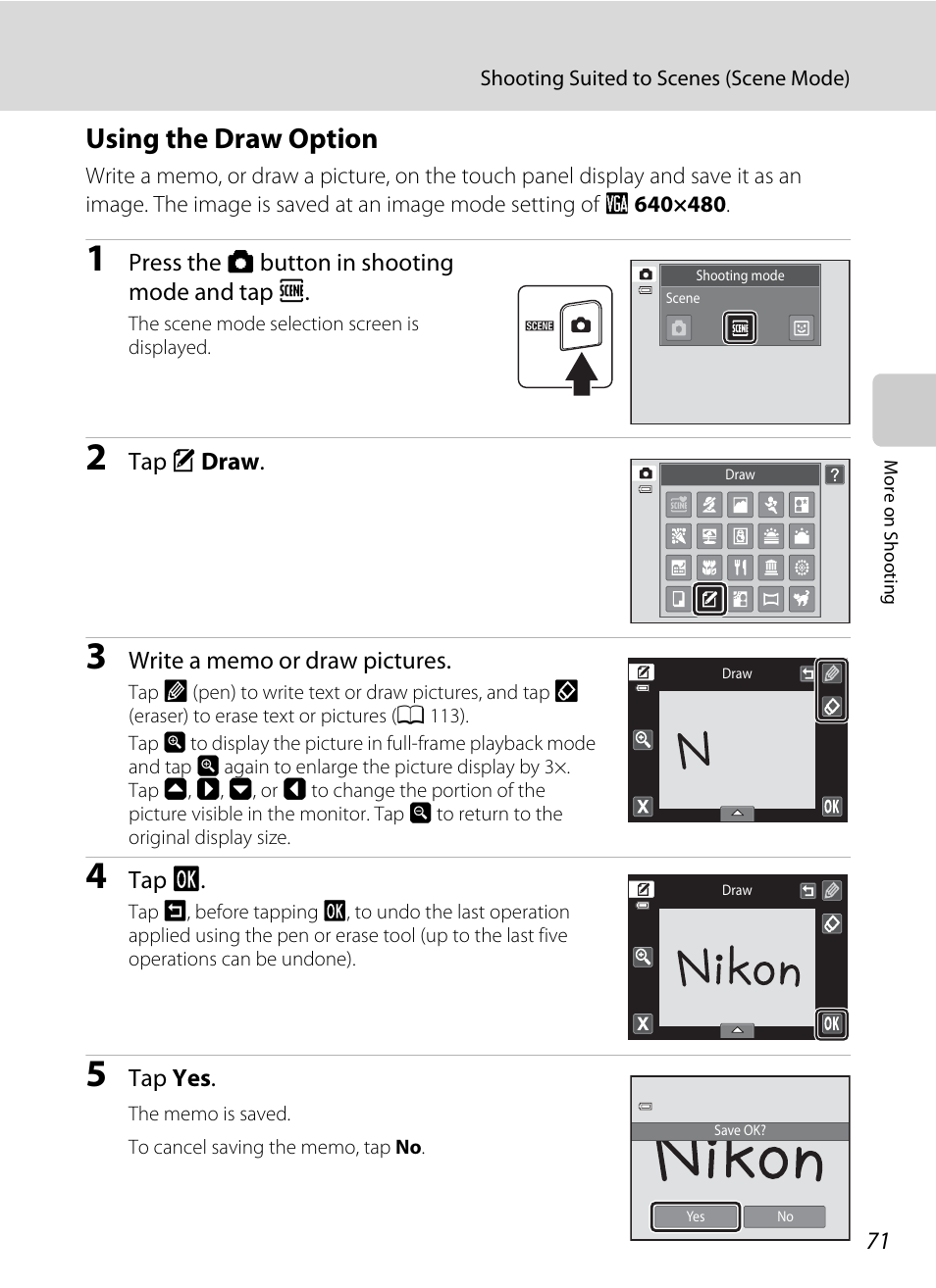 Using the draw option, A 71) for more | Nikon S4100 User Manual | Page 83 / 208