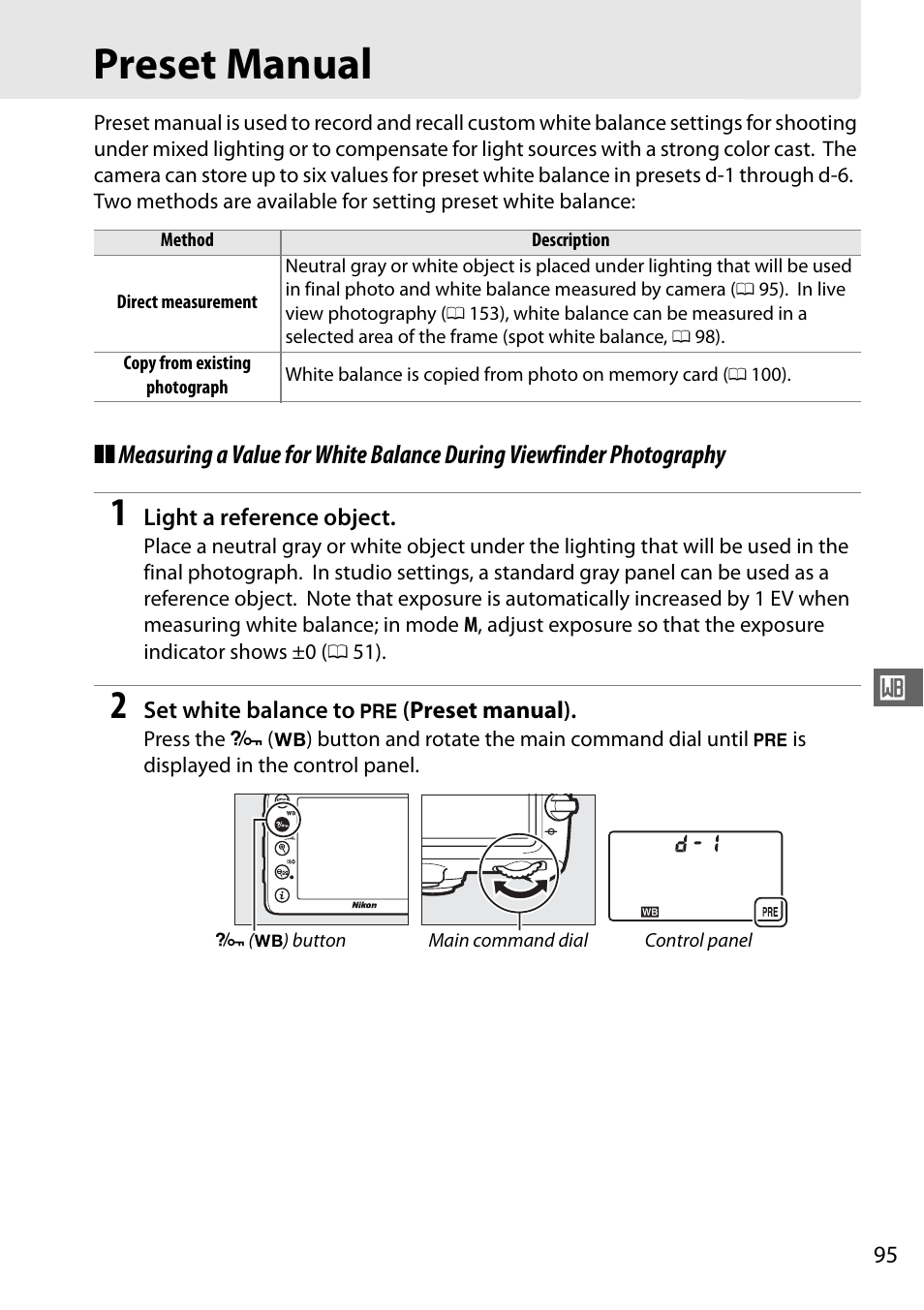 Preset manual, 0 95) in mode | Nikon D7100 User Manual | Page 123 / 384