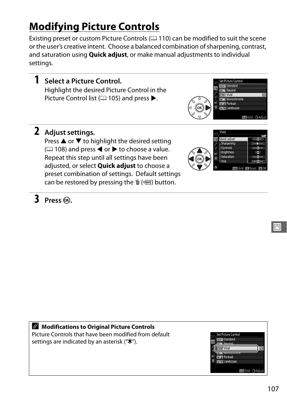 Modifying picture controls | Nikon D7100 User Manual | Page 135 / 384