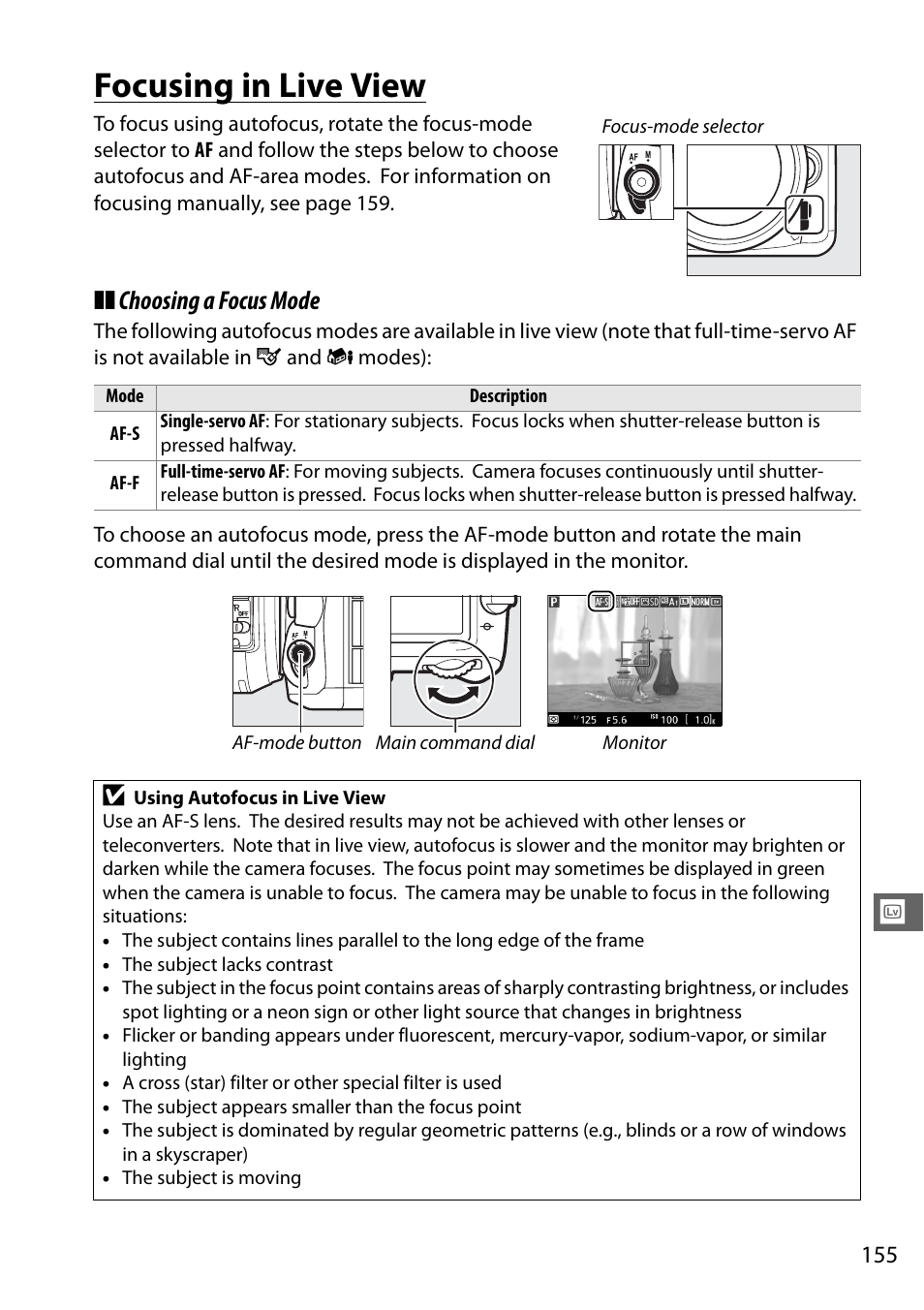 Focusing in live view, Choosing a focus mode | Nikon D7100 User Manual | Page 183 / 384