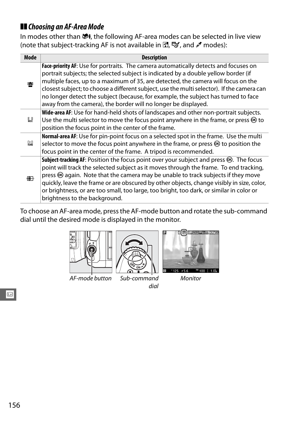 Choosing an af-area mode | Nikon D7100 User Manual | Page 184 / 384