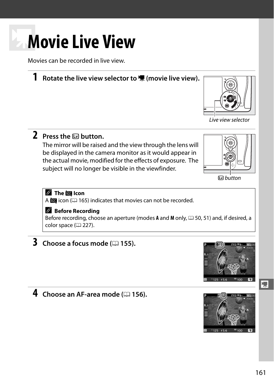 Movie live view, 0 161), fl | Nikon D7100 User Manual | Page 189 / 384